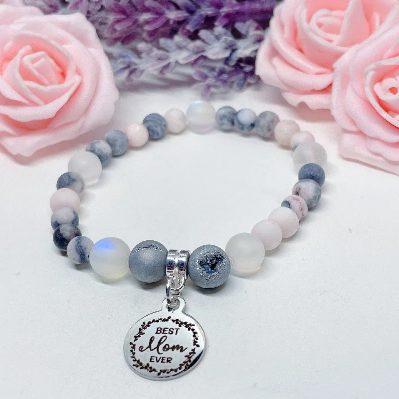 Gem charm bracelets-Best Mom Ever Companion Charm Bracelet Druzy