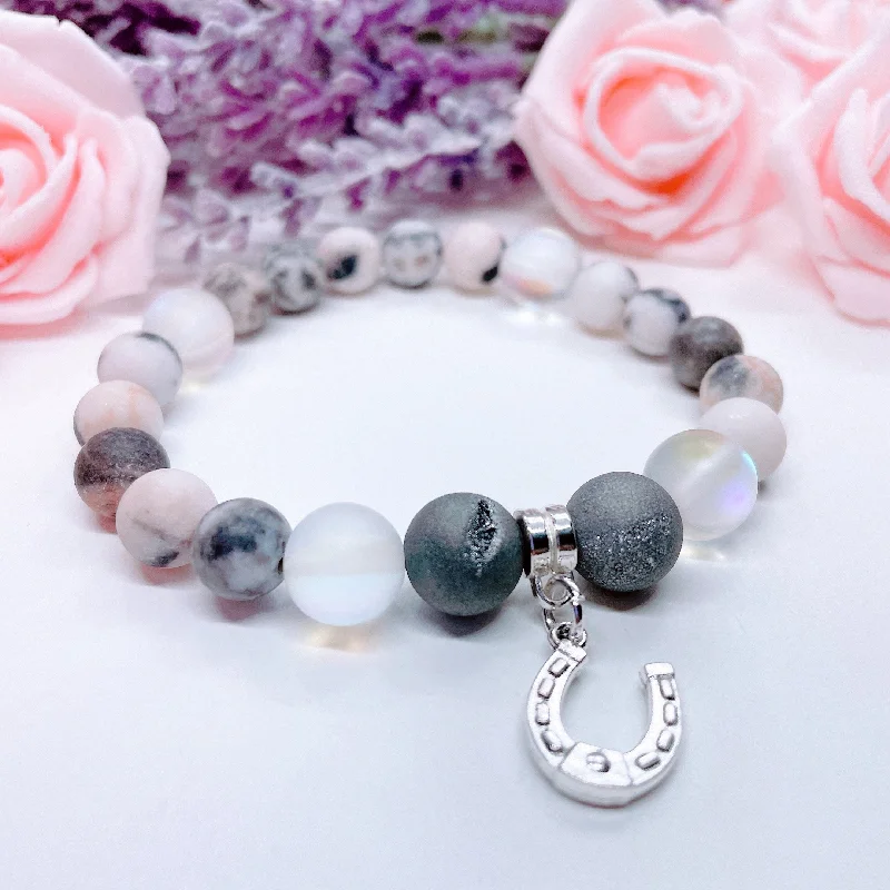 Wave shape bracelets-Horseshoe Classic Charm Bracelet Druzy