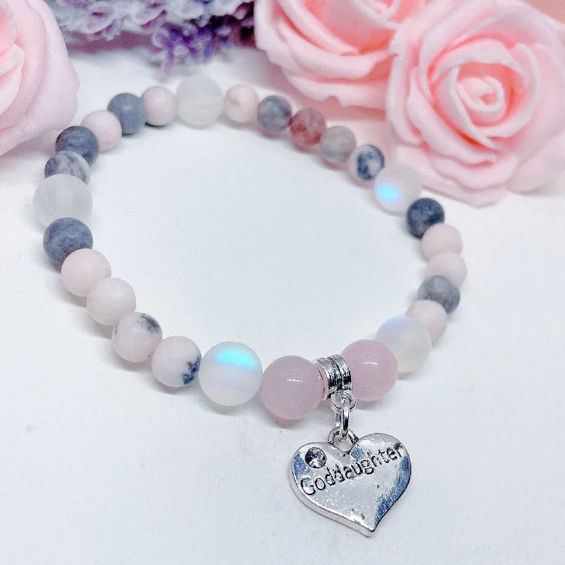 Spinel bracelets-Goddaughter Heart Companion Charm Bracelet Rose Quartz