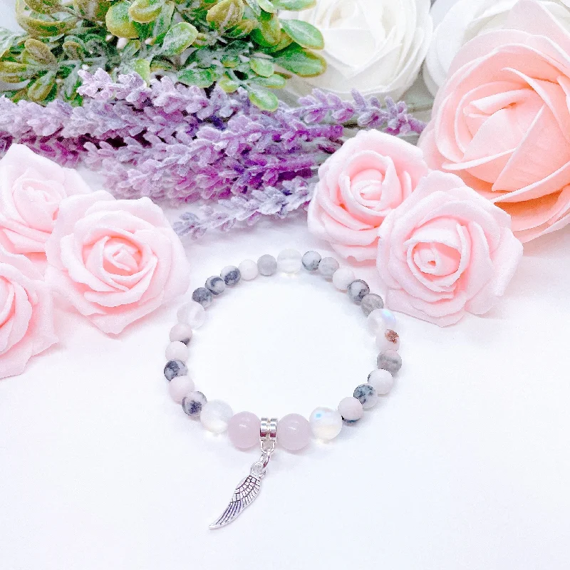 Lily motif bangles-Angel Wing Companion Charm Bracelet Rose Quartz