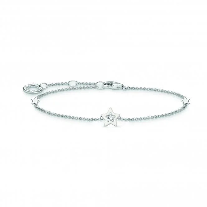 Clear modern bracelets-Charming Sterling Silver Enamel Zirconia White Star Bracelet A2136-041-14-L19V