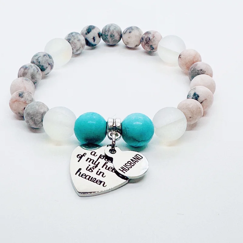 Oval shape bracelets-Husband: A Piece of my Heart is in Heaven Heart Classic Charm Bracelet Turquoise