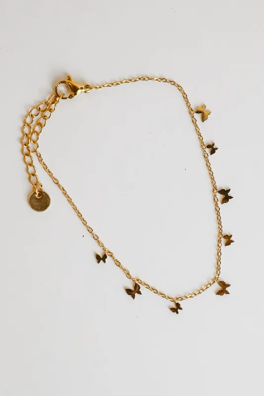 Flex thread bracelets-Katy Gold Butterfly Charm Bracelet