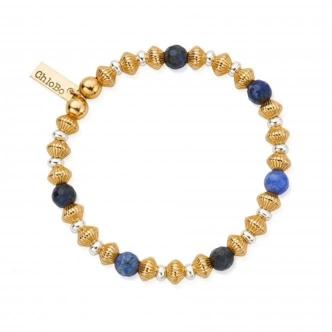 Fern carved bracelets-Gold And Silver Corrugated Disc Sodalite Bracelet GMBSCD