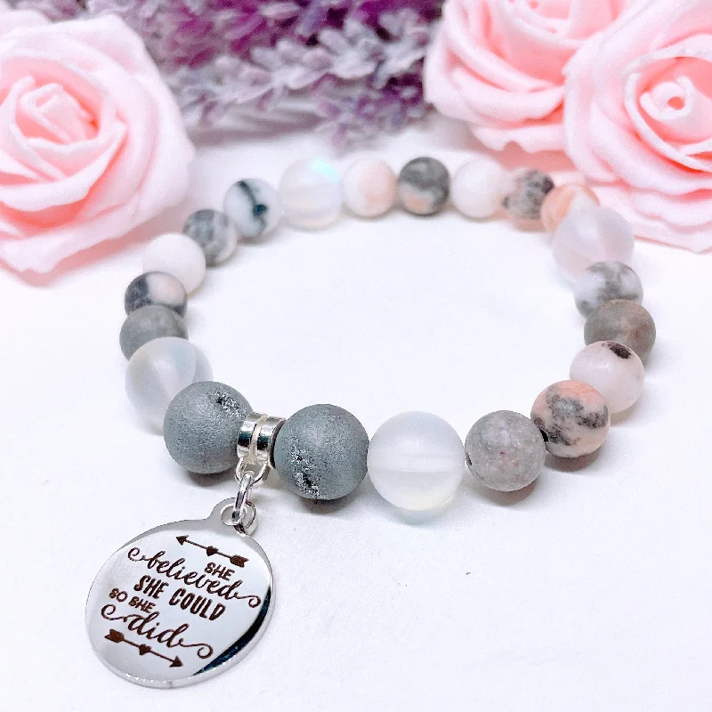 Smooth form bracelets-She Believed She Could So She Did Classic Charm Bracelet Druzy