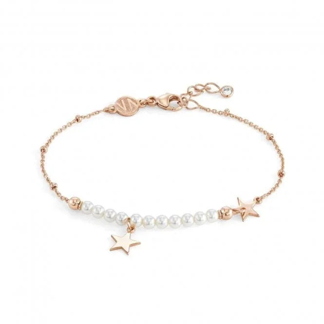 Old lock bracelets-Melodie Pearls Silver White Pearls Rose Gold Star Bracelet 147710/033