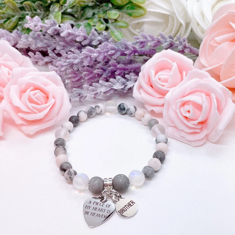 Twisted cord bracelets-Brother: A Piece of my Heart is in Heaven Heart Companion Charm Bracelet Druzy