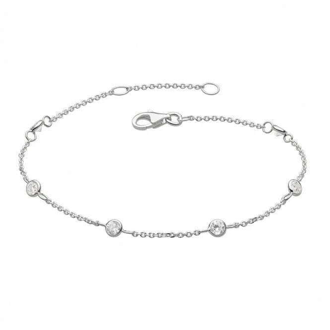 Loop charm bangles-Dew Silver Set Cubic Zirconia Scattered Chain 7.5 Bracelet 7728CZ021