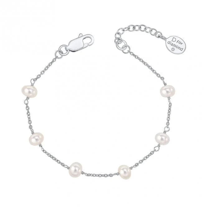 Surf bead bangles-Children's White Freshwater Pearl Diamond Bracelet B5449W