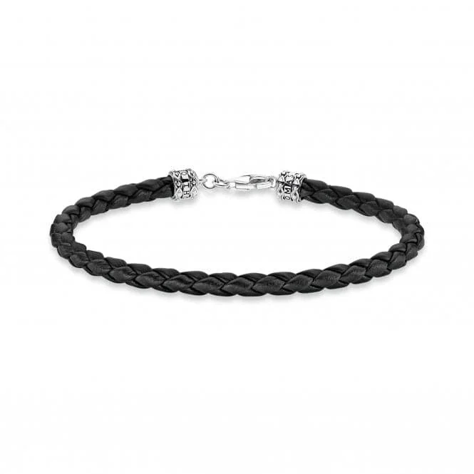 Freshwater pearl bracelets-Silver Leather Black Bracelet A2011-682-11