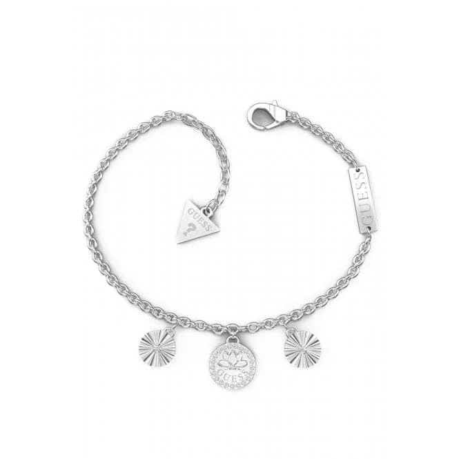 Stone layer bracelets-Ladies Rhodium Plated Lotus Flower Multi Charm Bracelet UBB01347RHL