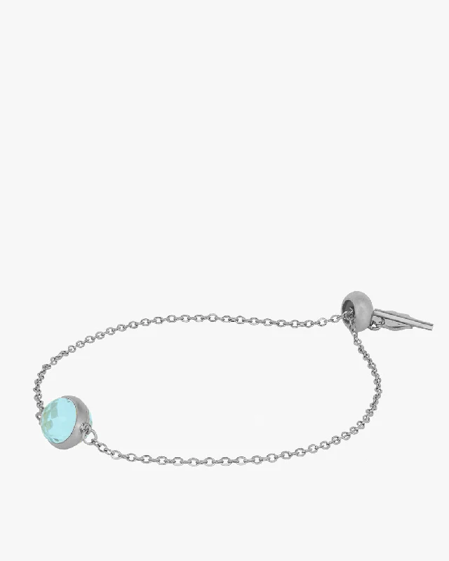 Twisted cord bracelets-March Birthstone Peace Signature Bracelet, Silver