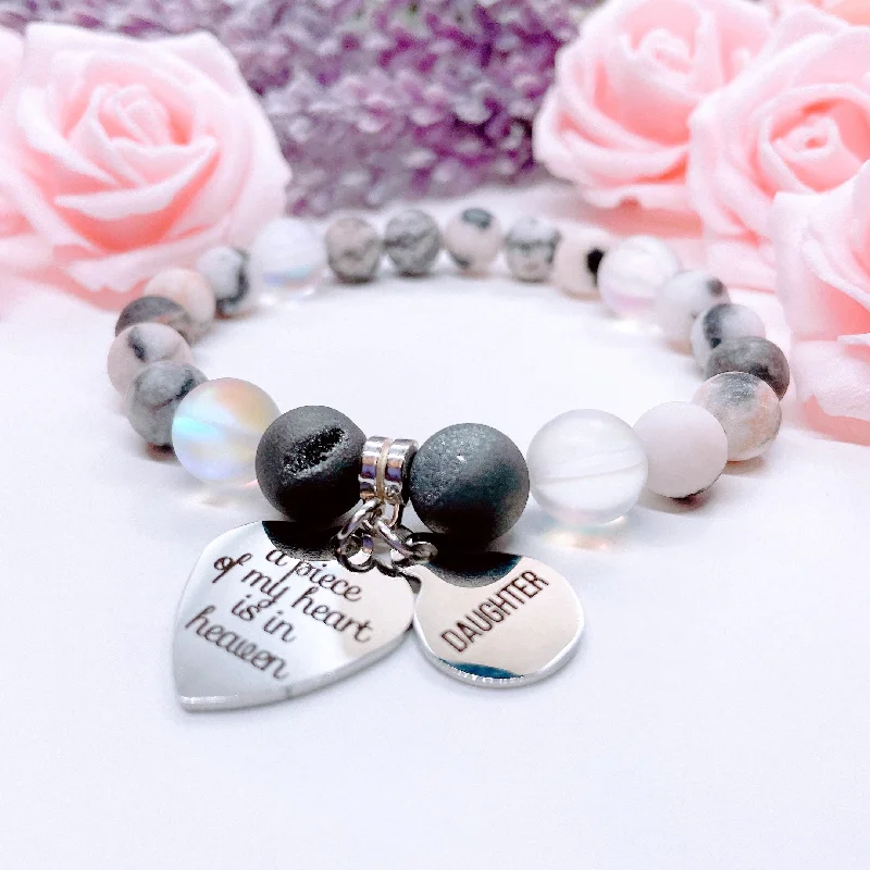 Beaded cluster bracelets-Daughter: A Piece of my Heart is in Heaven Heart Classic Charm Bracelet Druzy