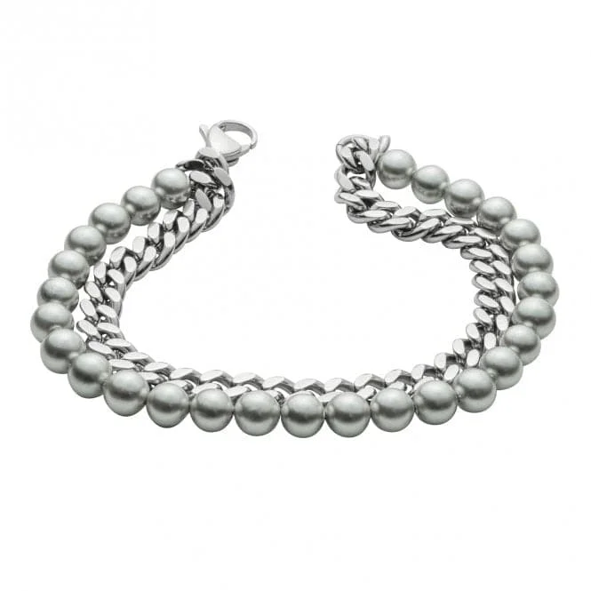 Wave shape bangles-Grey Shell Pearl Curb Chain Bracelet B5440