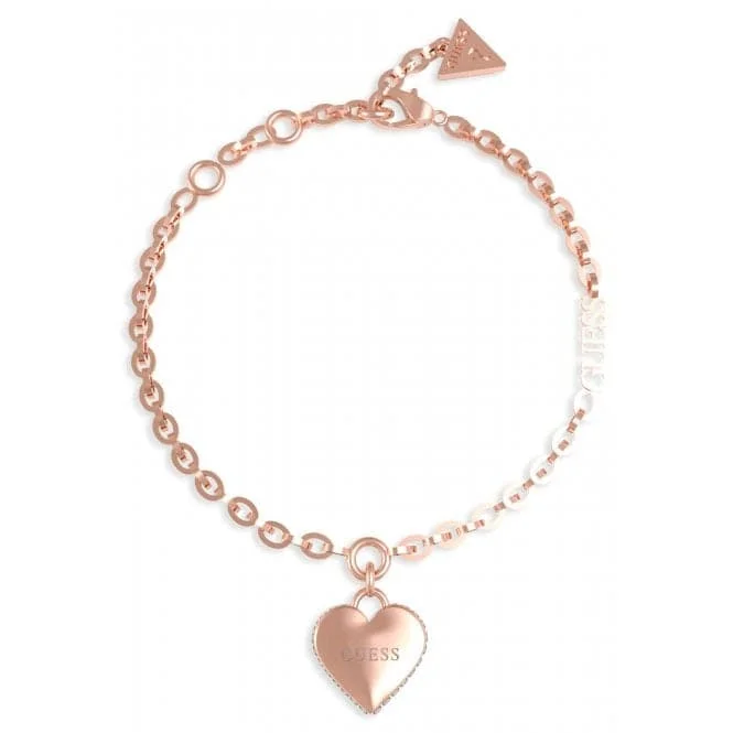 Large geometric bangles-Ladies Rose Gold Plated Fine Chain 14mm Heart Bracelet UBB02229RGL