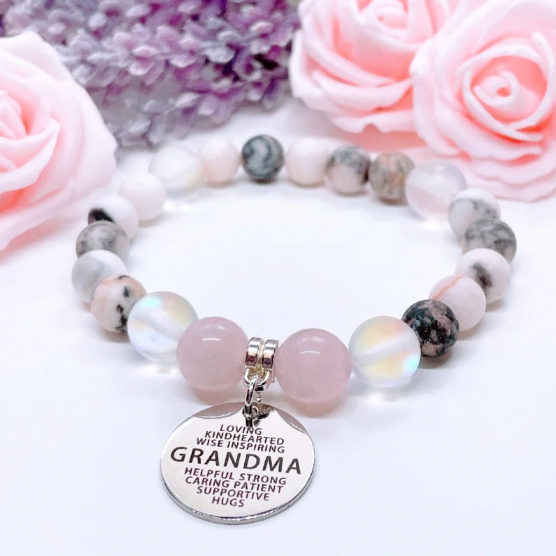 Burnished bronze bangles-Grandma Sentiments Classic Charm Bracelet Rose Quartz