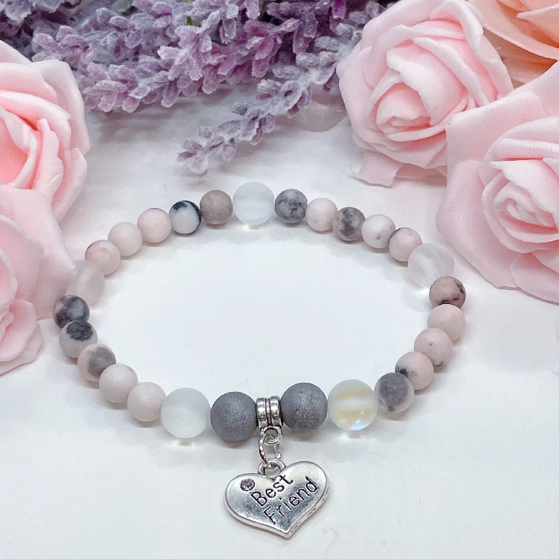 Old lock bracelets-Best Friend Heart Companion Charm Bracelet Druzy