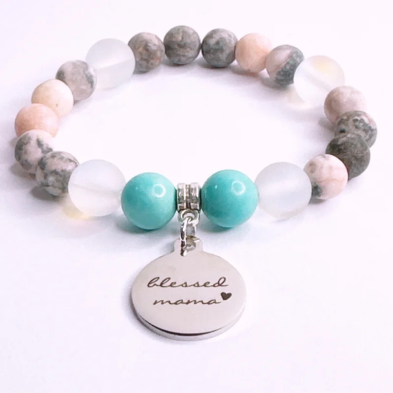 Lock clasp bracelets-Blessed Mama Classic Charm Bracelet Turquoise