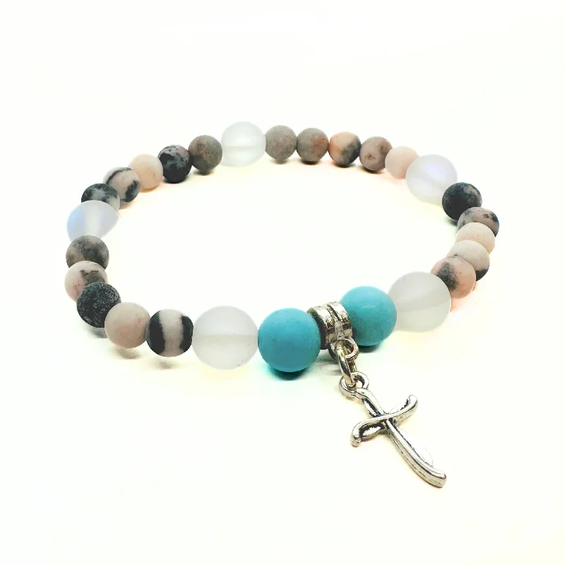 Crystal-twisted bangles-Dainty Cross Companion Charm Bracelet Turquoise