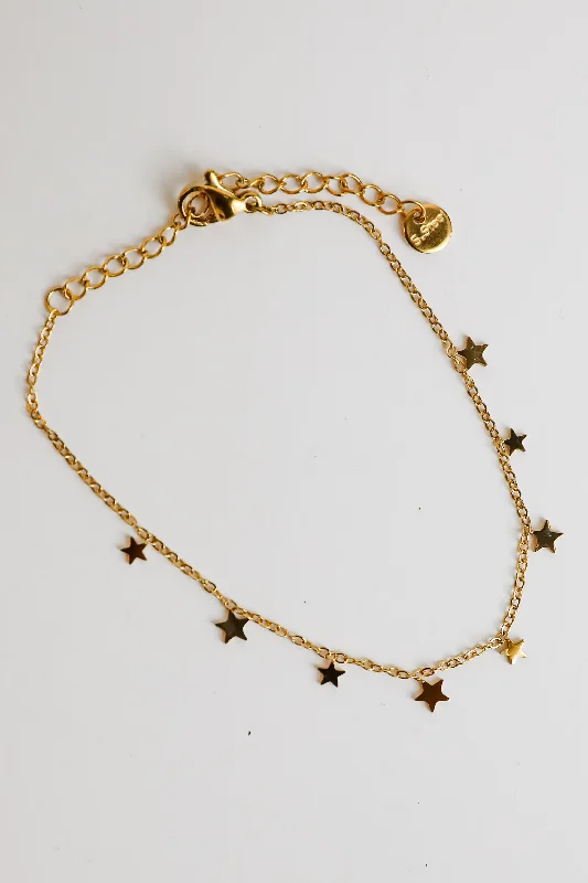 Large gem bangles-Elise Gold Star Charm Bracelet