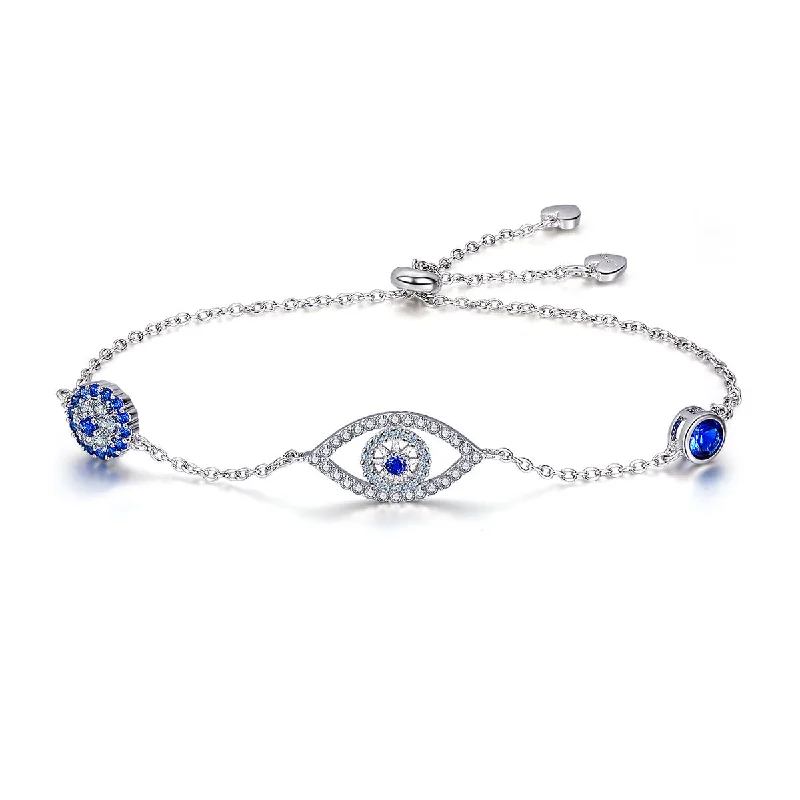 Victorian style bangles-Blue Evil Eye Bracelet Sterling Silver