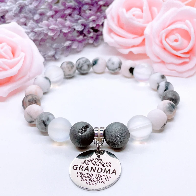 Smooth art bracelets-Grandma Sentiments Classic Charm Bracelet Druzy