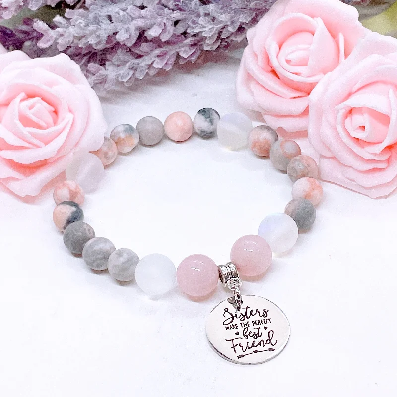 Flex thread bracelets-Sisters Make the Perfect Best Friend Classic Charm Bracelet Rose Quartz