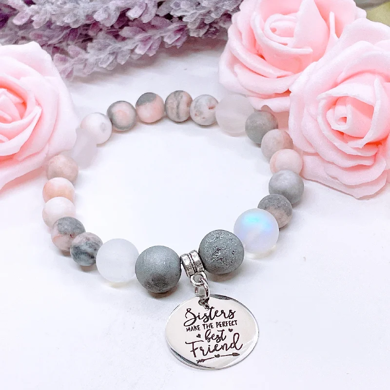 Bare frame bracelets-Sisters Make the Perfect Best Friend Classic Charm Bracelet Druzy