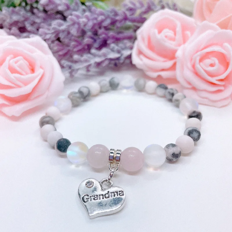 Silk wrap bracelets-Grandma Heart Companion Charm Bracelet Rose Quartz