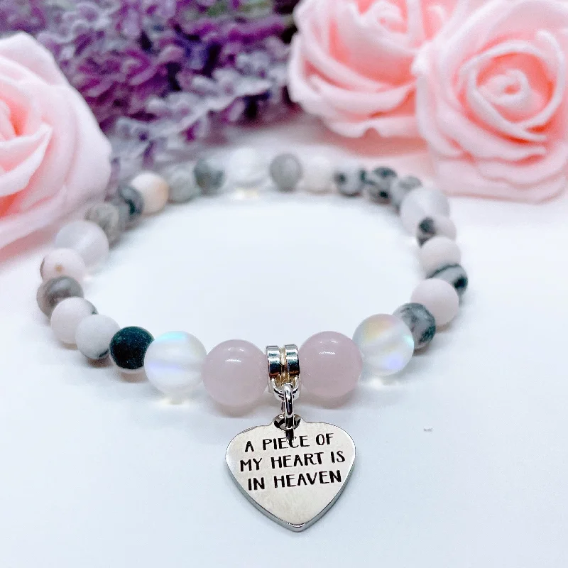 Hand-polished bangles-A Piece of my Heart is in Heaven Companion Charm Bracelet Rose Quartz