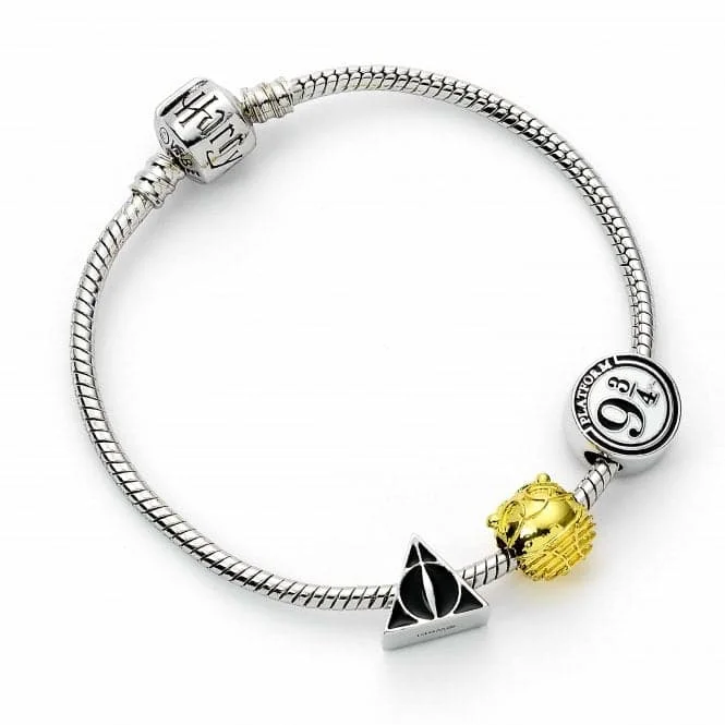 Fine enamel bracelets-Silver Colour Three Bead Charms Silver Bracelet HP000372