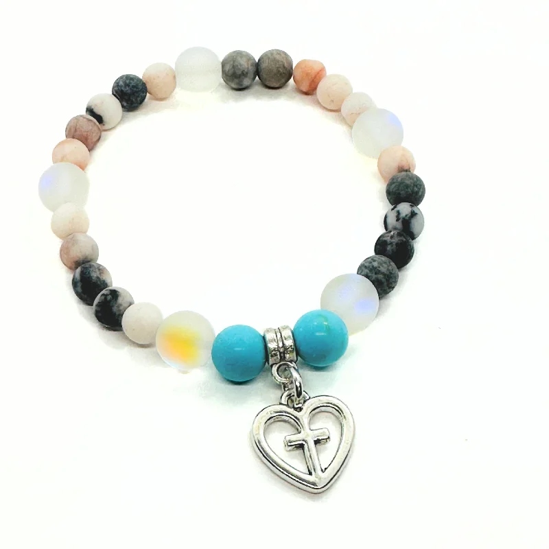 Clear link bracelets-Faithful Heart Companion Charm Bracelet Turquoise