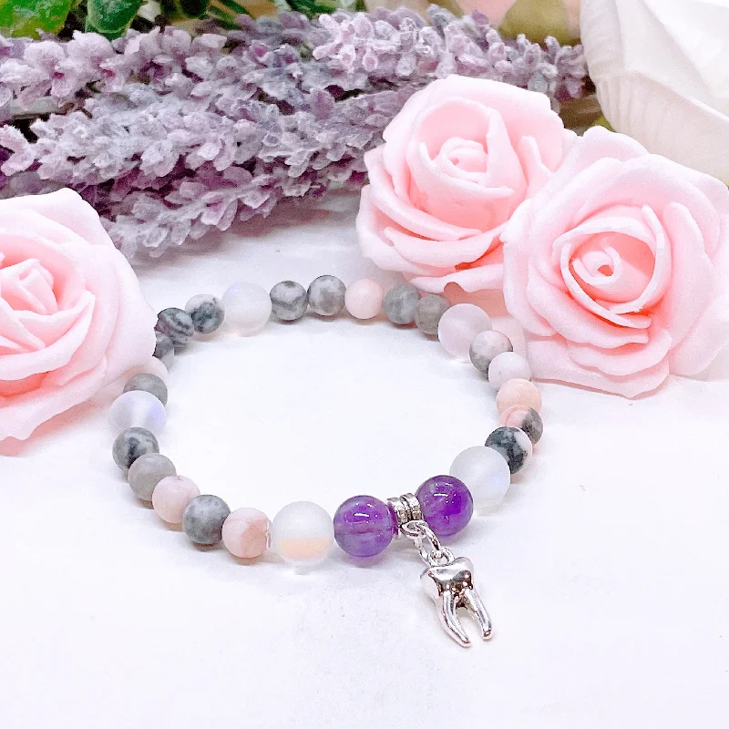 Gloss finish bracelets-Tooth Companion Charm Bracelet Amethyst