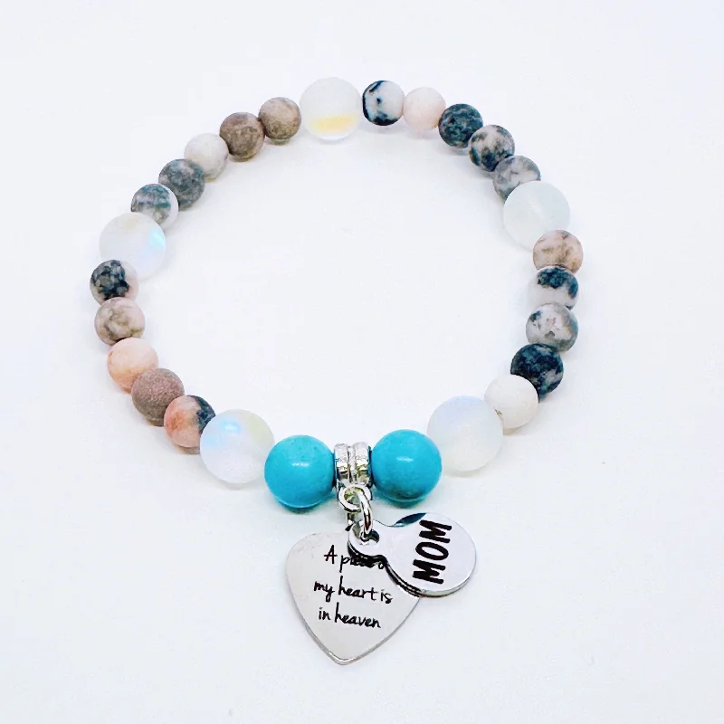 Cebu tile bracelets-Mom: A Piece of my Heart is in Heaven Heart Companion Charm Bracelet Turquoise