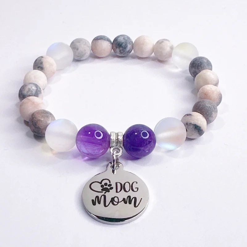 Burnished bronze bangles-Dog Mom Classic Charm Bracelet Amethyst