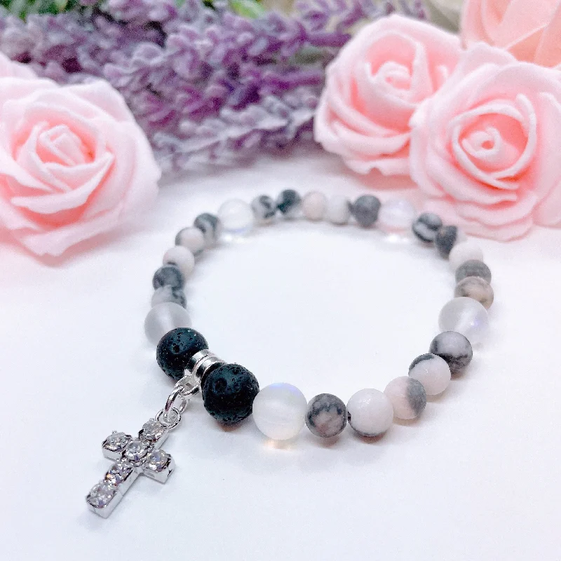 Smooth design bangles-Rhinestone Cross Companion Charm Bracelet Lava