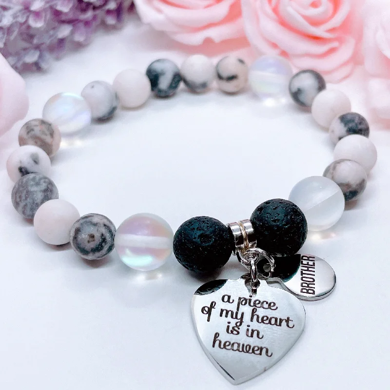 Silk tassel bangles-Brother: A Piece of my Heart is in Heaven Heart Classic Charm Bracelet  Lava