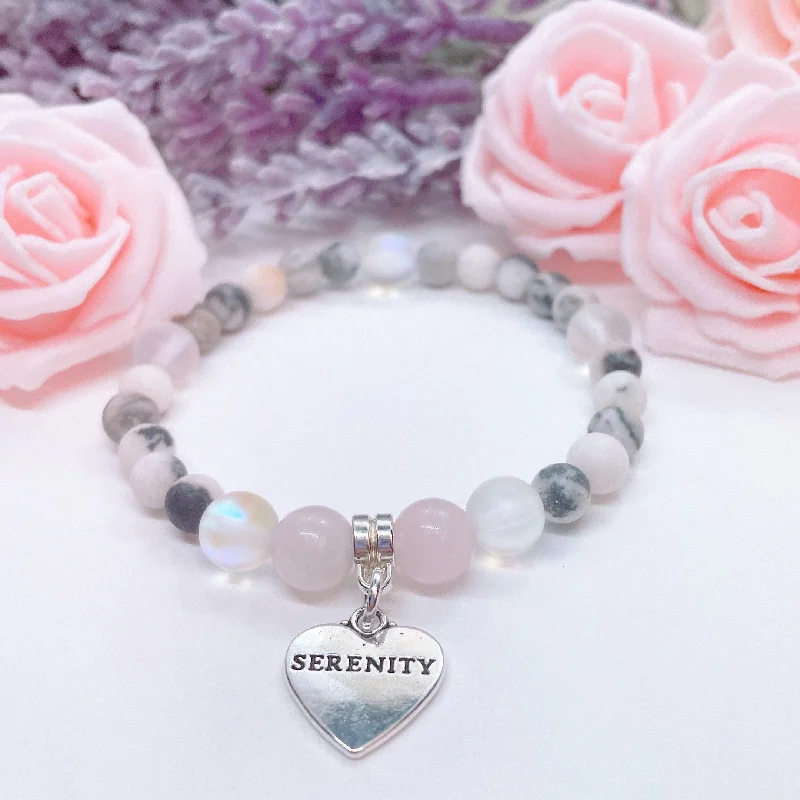 Gem charm bracelets-Serenity Heart Companion Charm Bracelet Rose Quartz