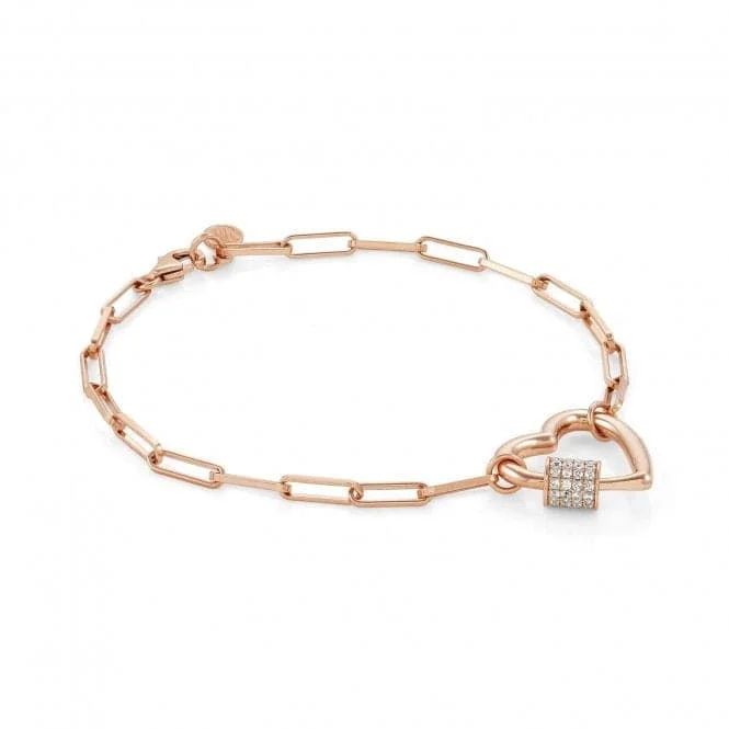 Hand-polished bangles-Charming Silver Cubic Zirconia Large Rose Gold Heart Bracelet 148502/007