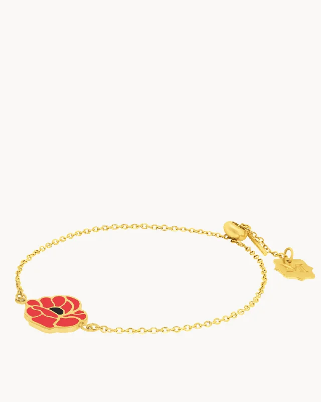 Thin pearl bangles-August Poppy Birth Flower Bracelet