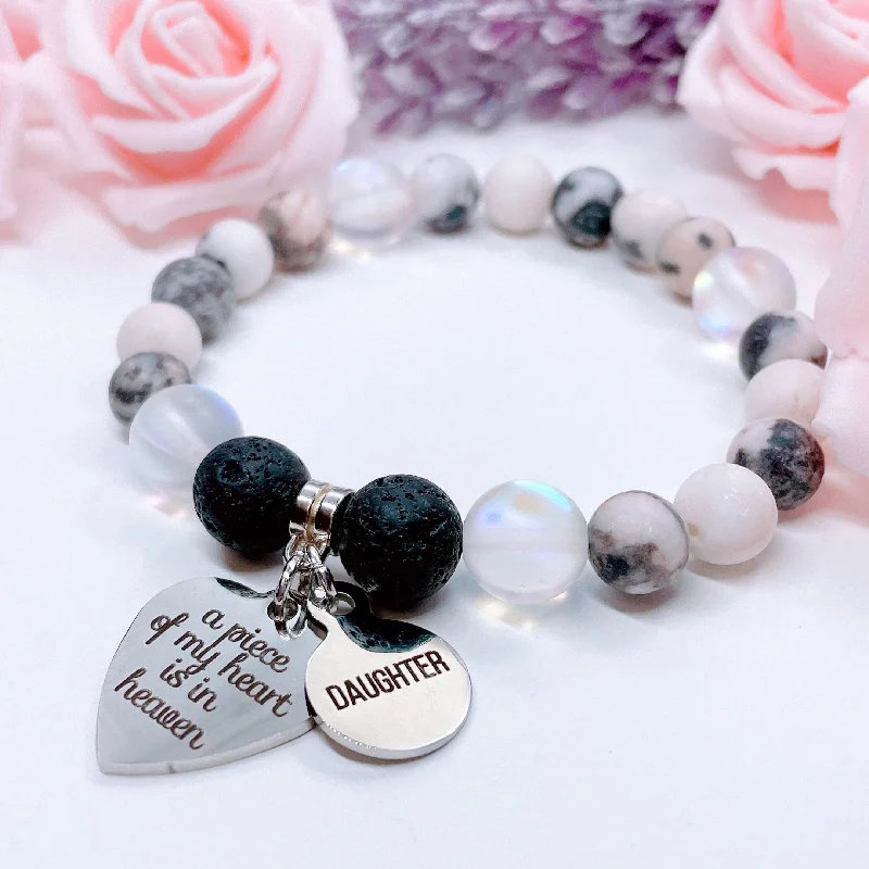 Raven motif bangles-Daughter: A Piece of my Heart is in Heaven Heart Classic Charm Bracelet Lava